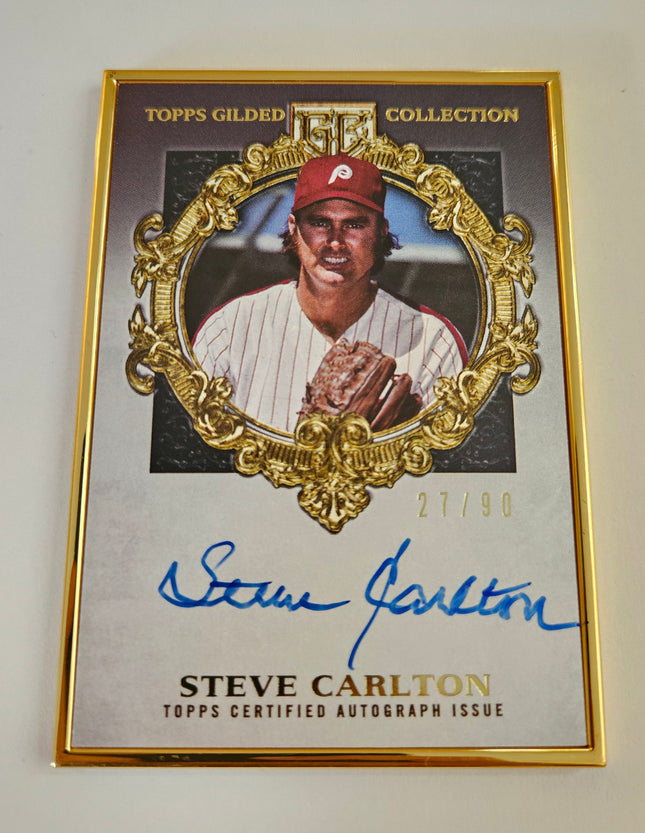 2022 Topps Gilded Collection Steve Carlton Gold Framed HOF Auto #HAFA-SC 27/90