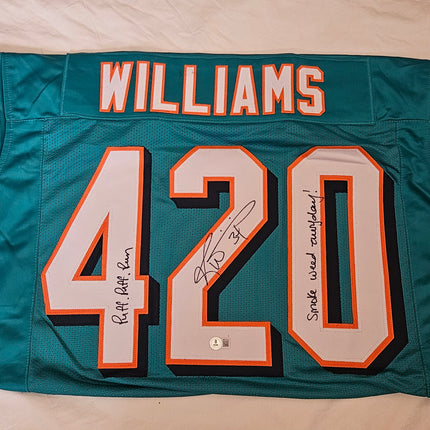 Ricky Williams Signed Miami Dolphins-Style Jersey #420 – Beckett – Inscribed