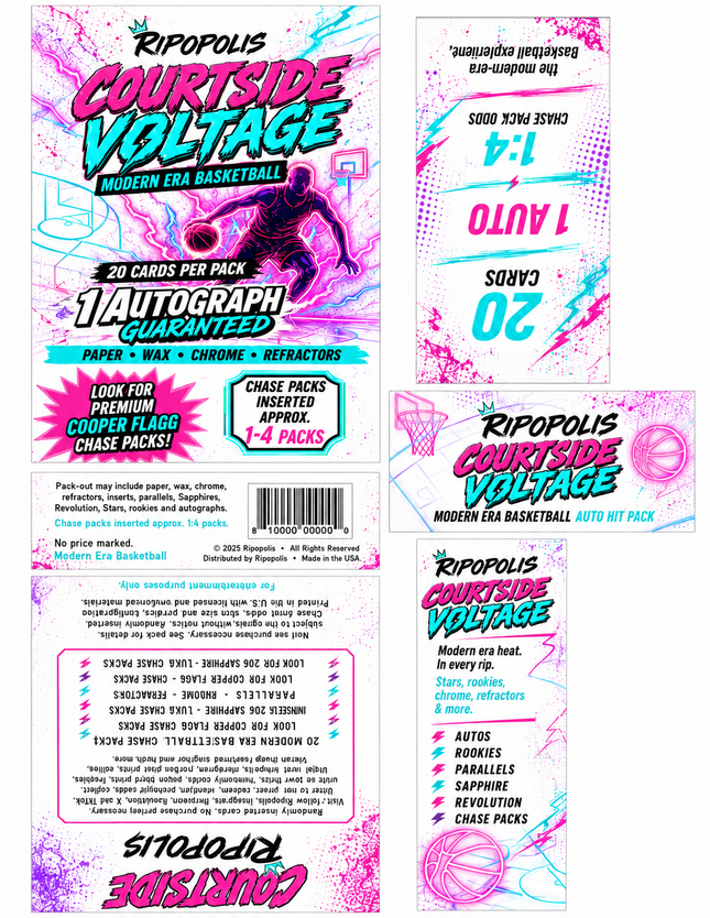 Ripopolis Courtside Voltage — Modern Era Basketball — 20 Card Auto Hit Pack