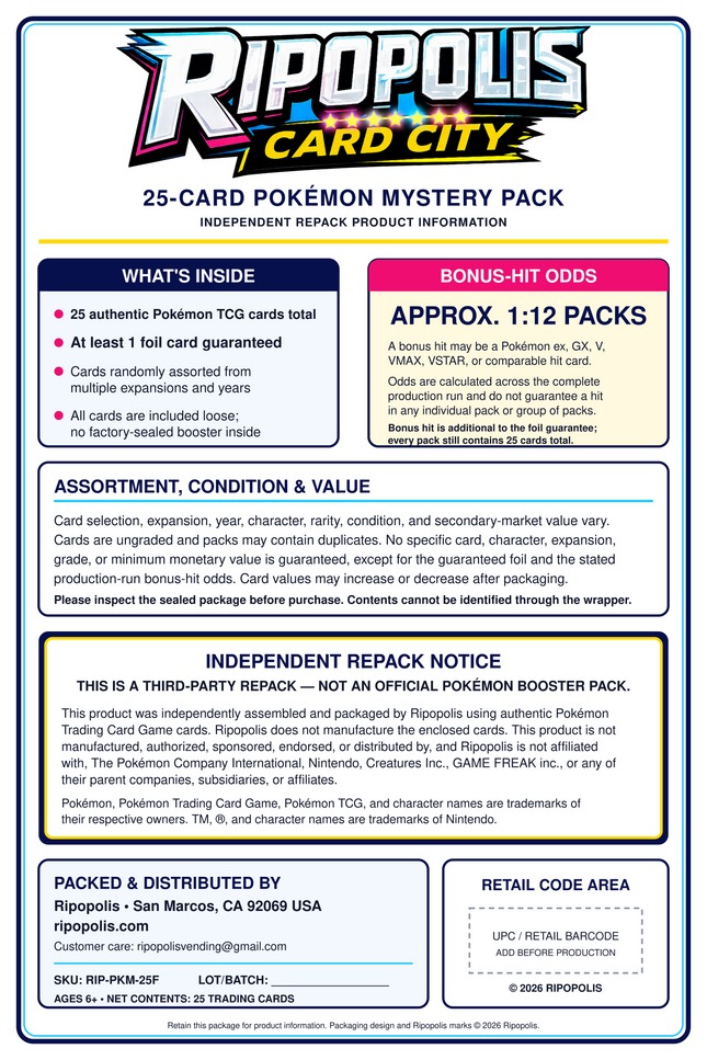 Ripopolis Pokémon Mystery Pack — 25 Cards